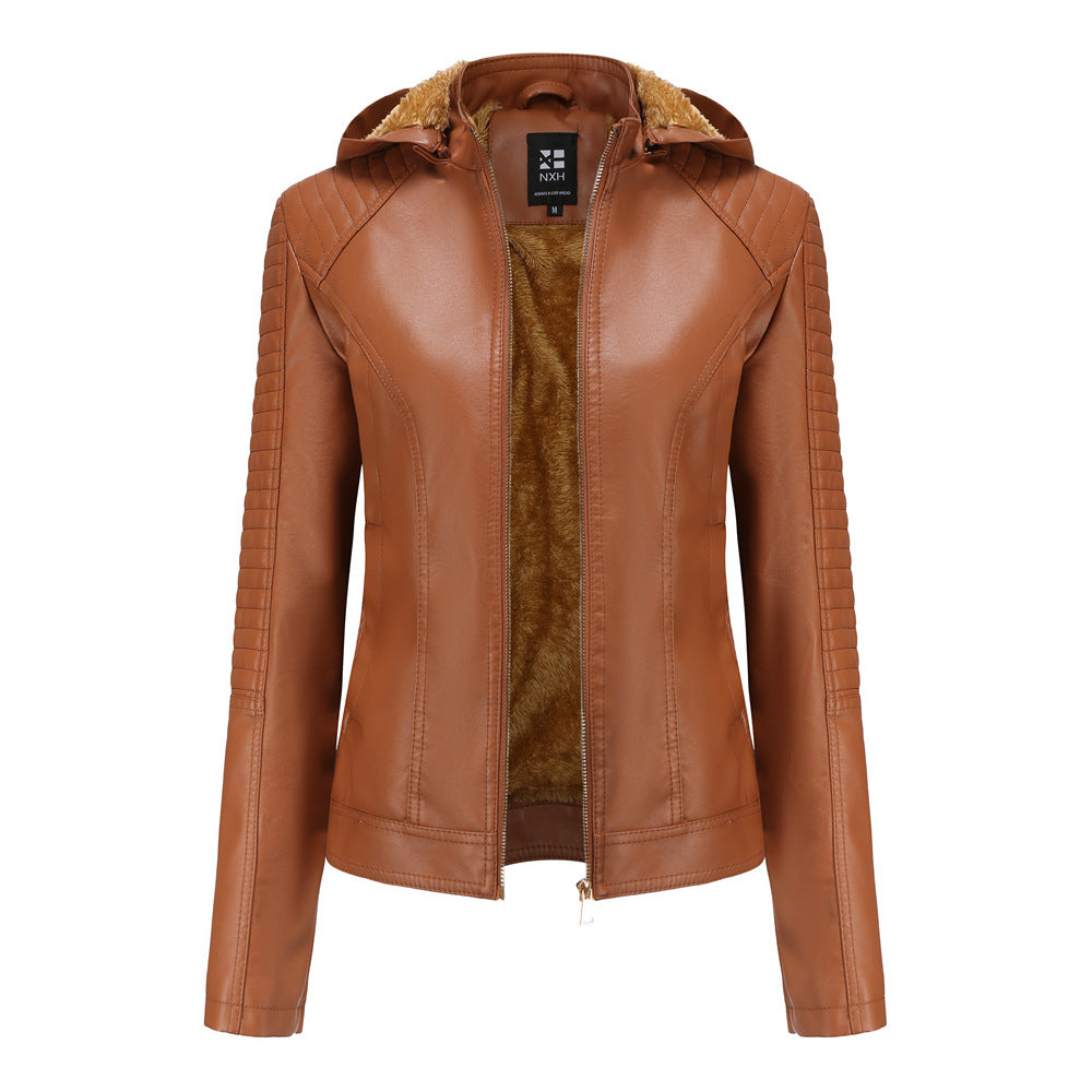 Hooded Autumn And Winter Short Jacket With Fleece