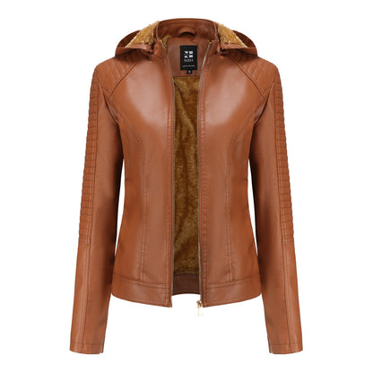Hooded Autumn And Winter Short Jacket With Fleece