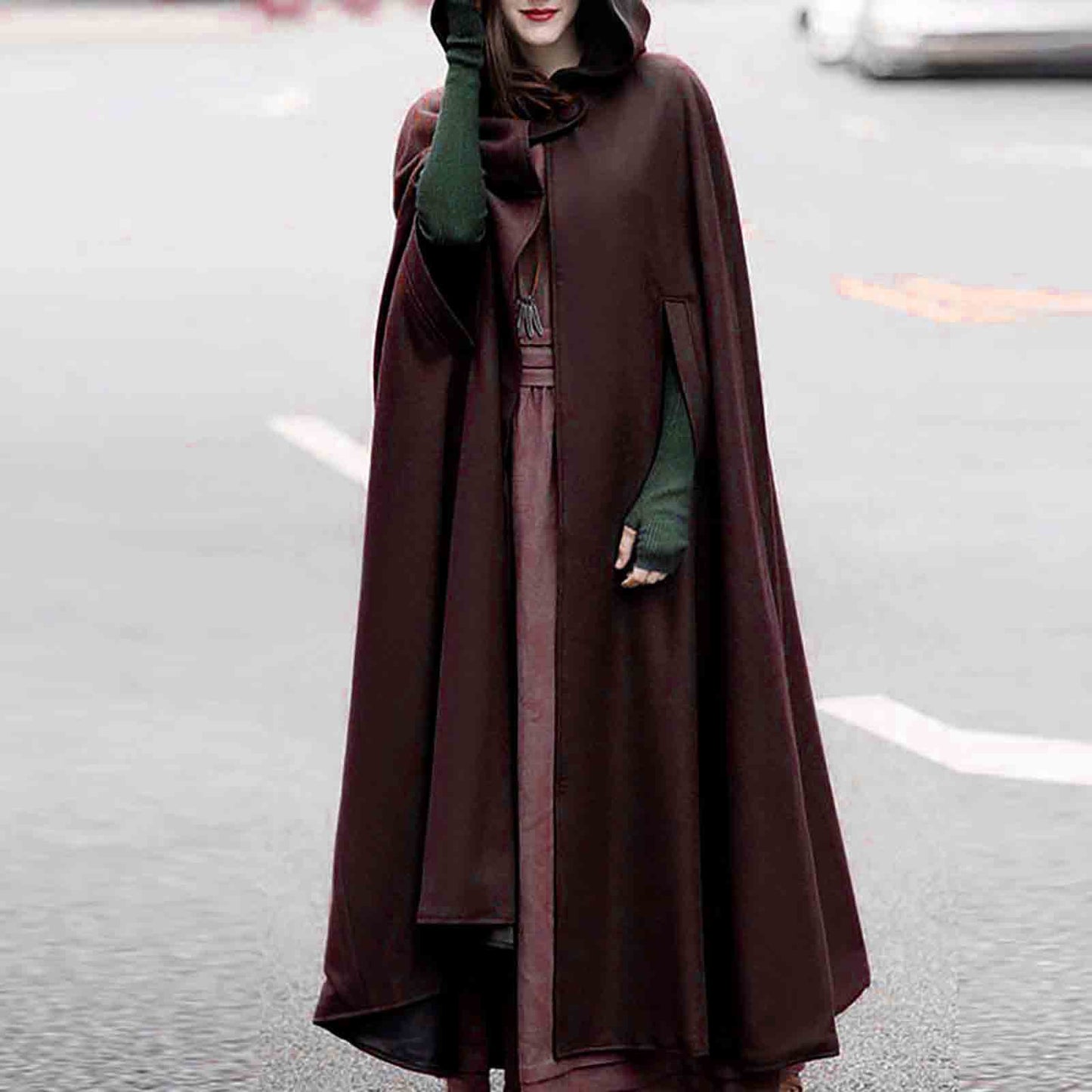 Four-color hooded tie shawl