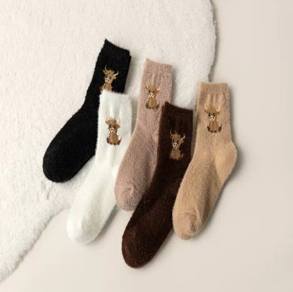Fleece-lined Thickened Warm Thick Socks Women's Mid-calf Socks Autumn And Winter