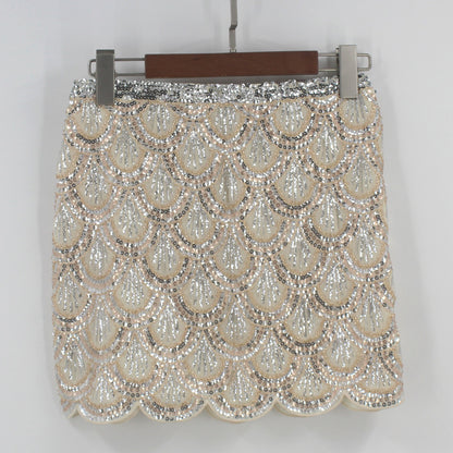 Heavy industry sequin wave edge hip hugging short skirt and half body skirt