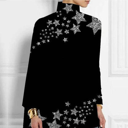 Christmas Abstract 3D Printed Loose Turtleneck Urban Casual Women's T-shirt