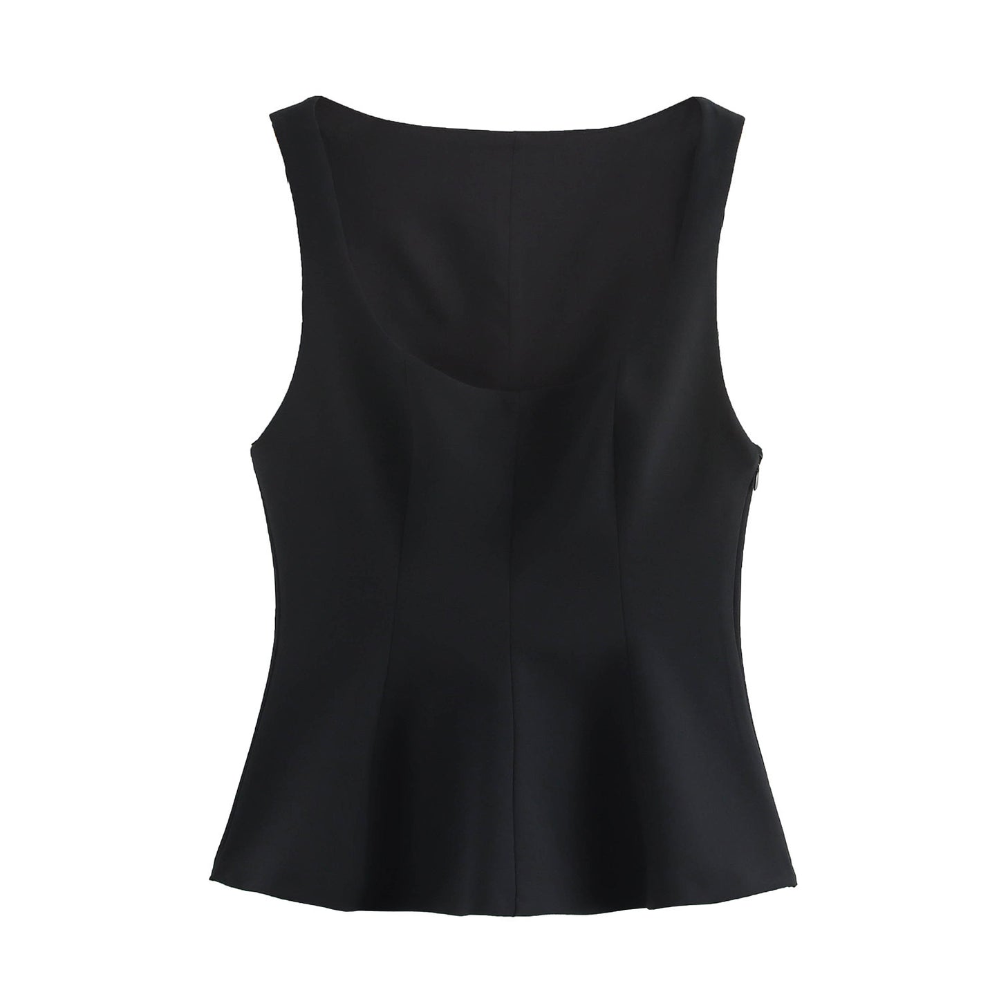Pleated Slim-fit Square Collar Sleeveless Small Top