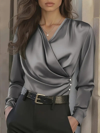 French Light Luxury V-neck Slim Fit Ins Style Versatile Shirt