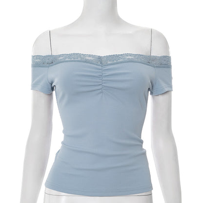 Solid Color Sleeveless Off-neck Lace Top