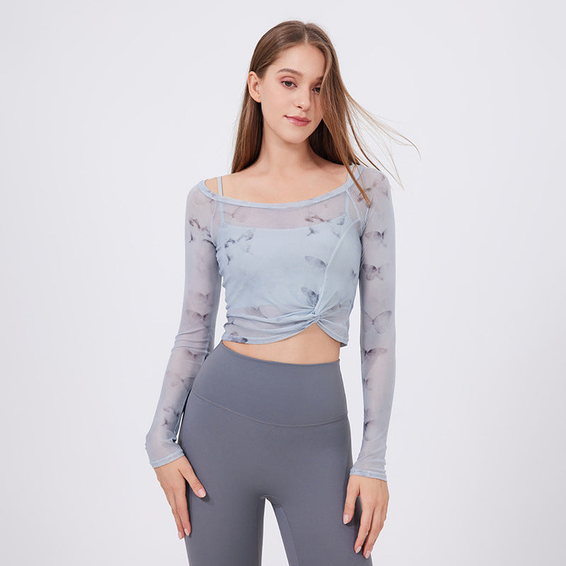 Fake Two-piece Sports T-shirt Women's Long Sleeve With Chest Pad