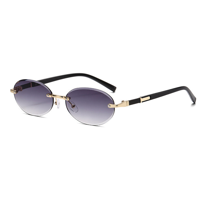 Trimming Oval Frame Sunglasses Frameless Hot Girl Sunglasses