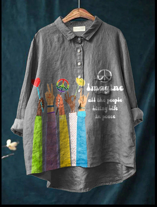 Women's Loose Printed Round Neck Shirt