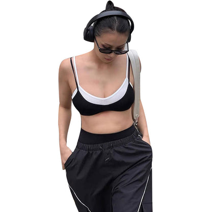 Contrast Color Sling Top Fake Two-piece Sports