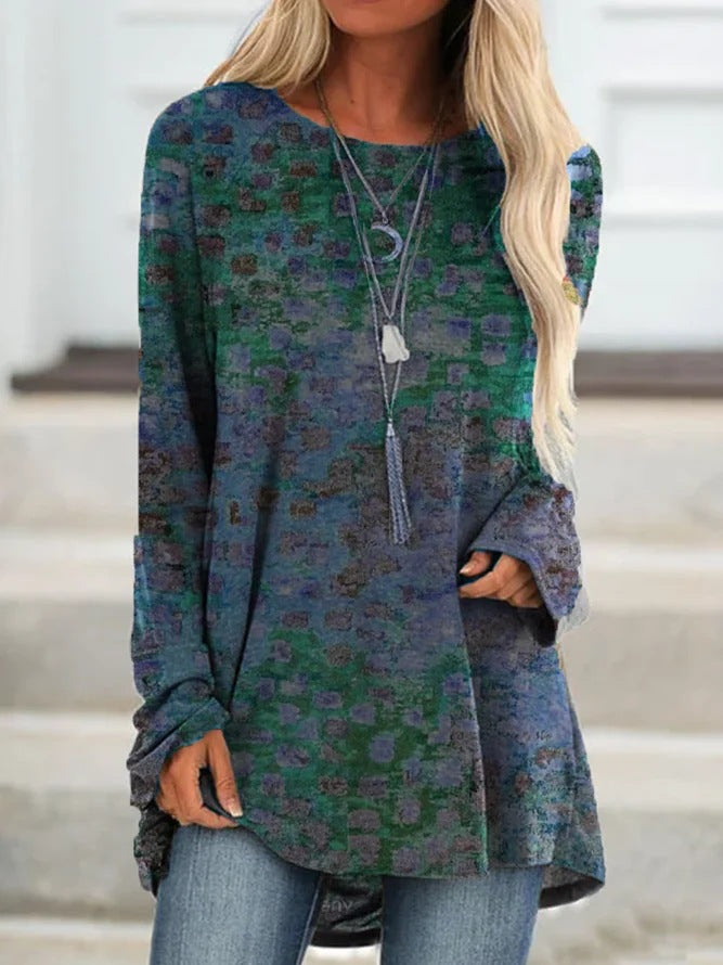 Round Neck Pullover Long-sleeved T-shirt Women's Top