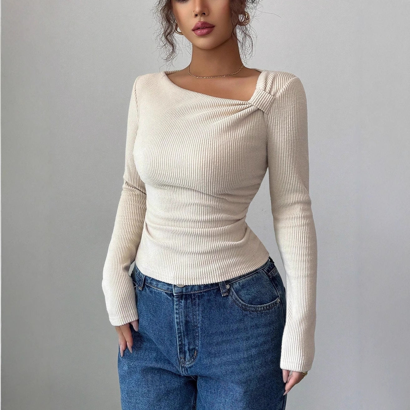 Korean Style Pleating Irregular Design Top