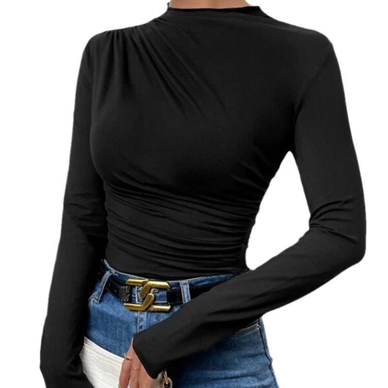 Women's Fashion Casual Solid Color Slim Bottoming Shirt Top