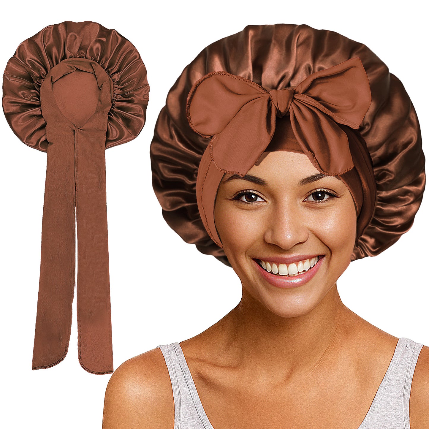 Satin Round Cap Bow Elastic Wide-brimmed Ribbon Nightcap