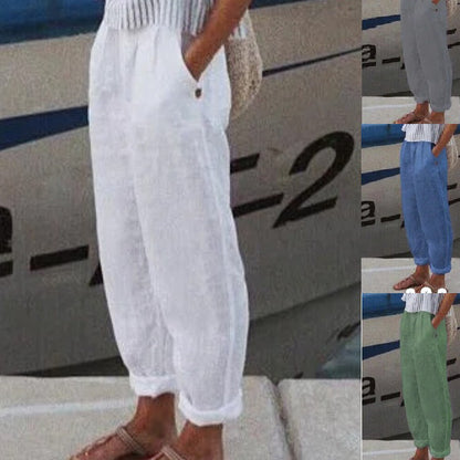 Women's Temperament Commuter Cotton Linen Straight Pocket Casual Pants
