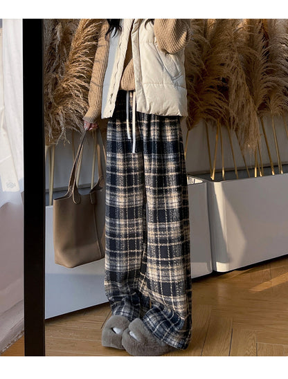 Retro Christmas Plaid Pants Women's High Waist Drooping