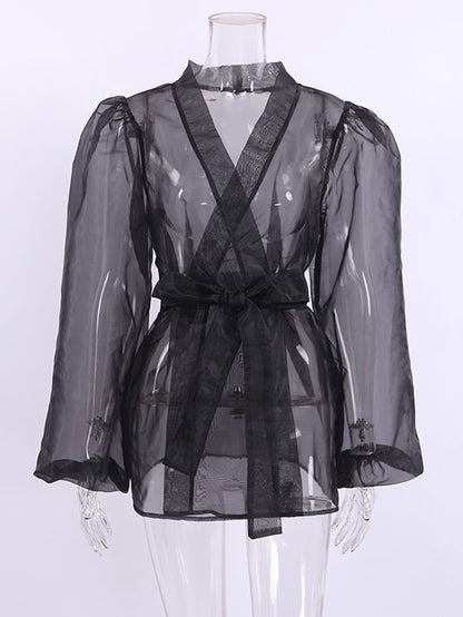Women's Fashion Casual Sheer Mesh Shirt Coat