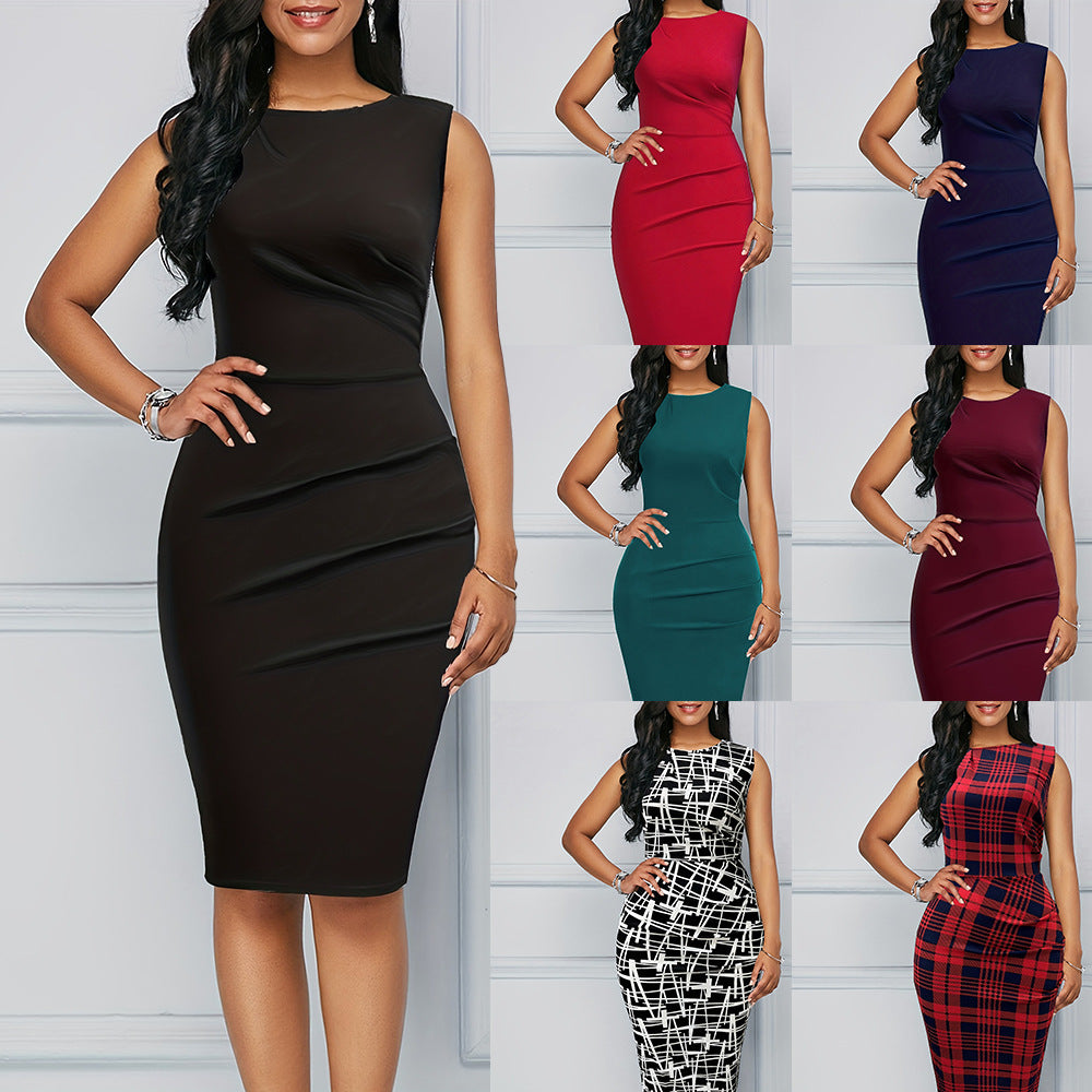 Women's Sleeveless Pleated Solid Color Party Dress