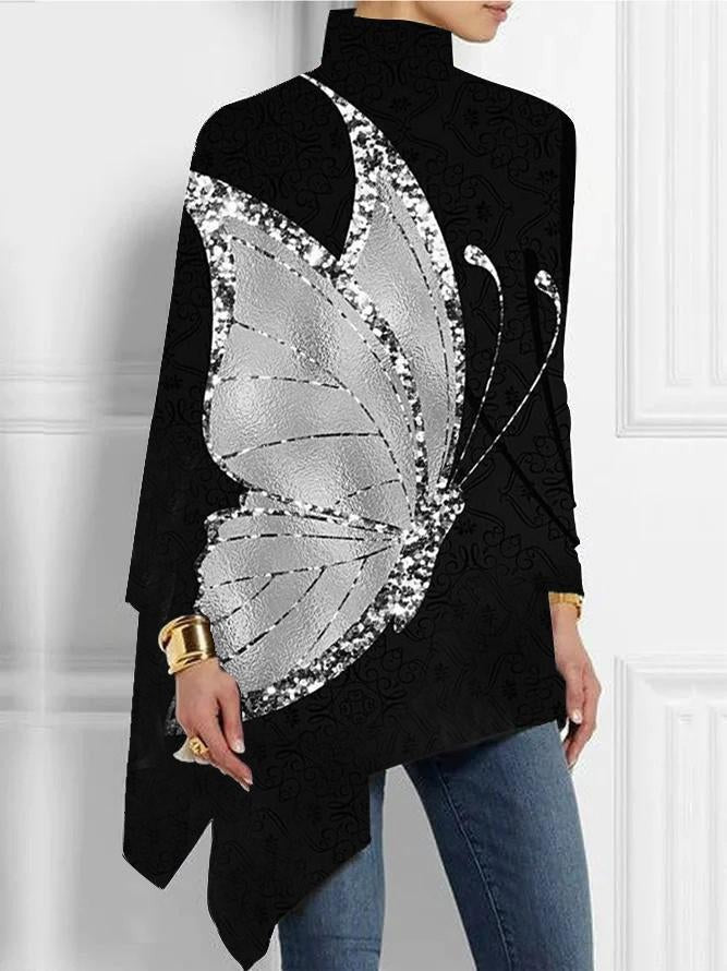 Christmas Abstract 3D Printed Loose Turtleneck Urban Casual Women's T-shirt