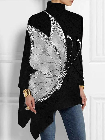 Christmas Abstract 3D Printed Loose Turtleneck Urban Casual Women's T-shirt