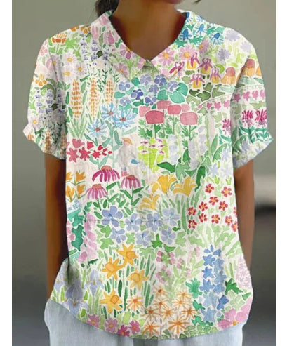 Women's Loose Printed Crew Neck Top