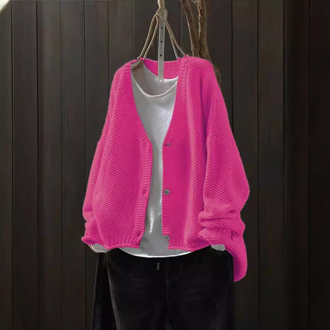 Cross-border Early Autumn New Casual Versatile Solid Color V-neck Long-sleeved Single-breasted Knitted Cardigan Sweater