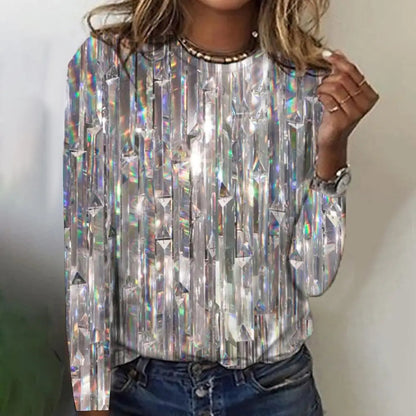 Women's Long Sleeve T-Shirt 3D Printing Shiny Diamonds