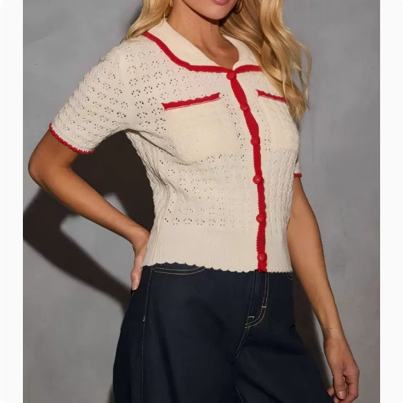European And American Women's New Fashion Casual Contrast Color Pocket Outer Slim Fit Inner Wear Sweater