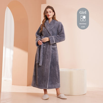 Autumn And Winter Thickened Cotton Velvet Nightgown Men's Winter Plus-sized Plus Size Light Luxury Couple Bathrobe Women's Extended Pajamas