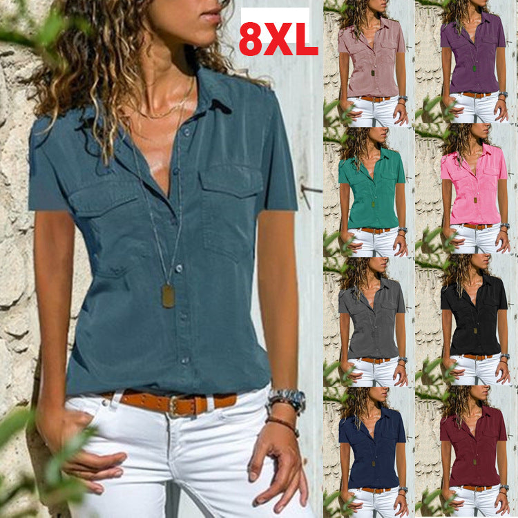 Summer And Autumn New Ladies Shirt Lapel Short-sleeved Shirt Women