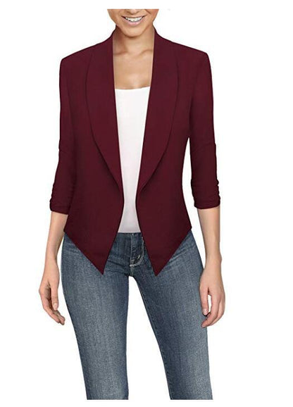 Long Sleeve Solid Color Cardigan Irregular Hem Small Suit Women