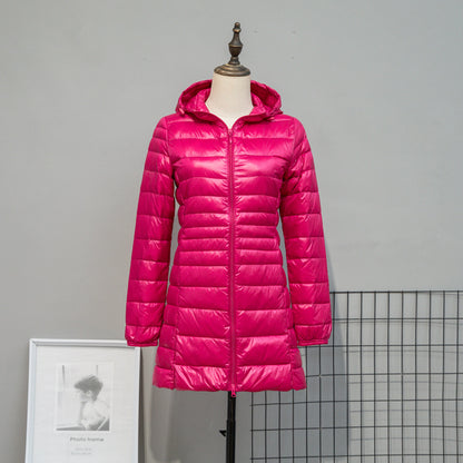 Autumn And Winter Lightweight Down Jacket Women's Mid-length Plus Size Hooded Slim Fit Oversized Coat