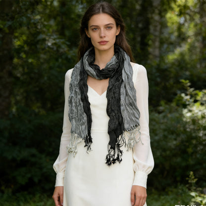 Jacquard Polyester Long Scarf For Women - Grey Winter Accessory 71inchx28inch