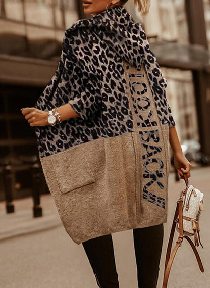 Hooded Temperament Printed Loose Zipper Sweater Coat