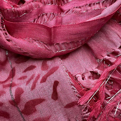Pink Leopard Viscose Scarf With Metallic Threads - Long Boho Scarf 67inchx24inch