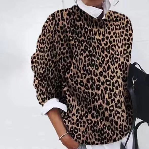 Women's Fashion Wearing Flower Print Loose Long Sleeve Top