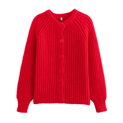 Fashion Round Neck Knitted Cardigan For Women