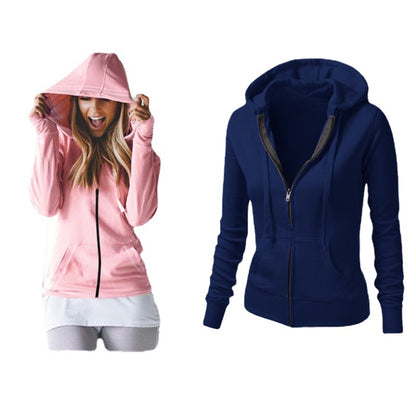 Solid Color Long-sleeved Hooded Women's Sweater Jacket