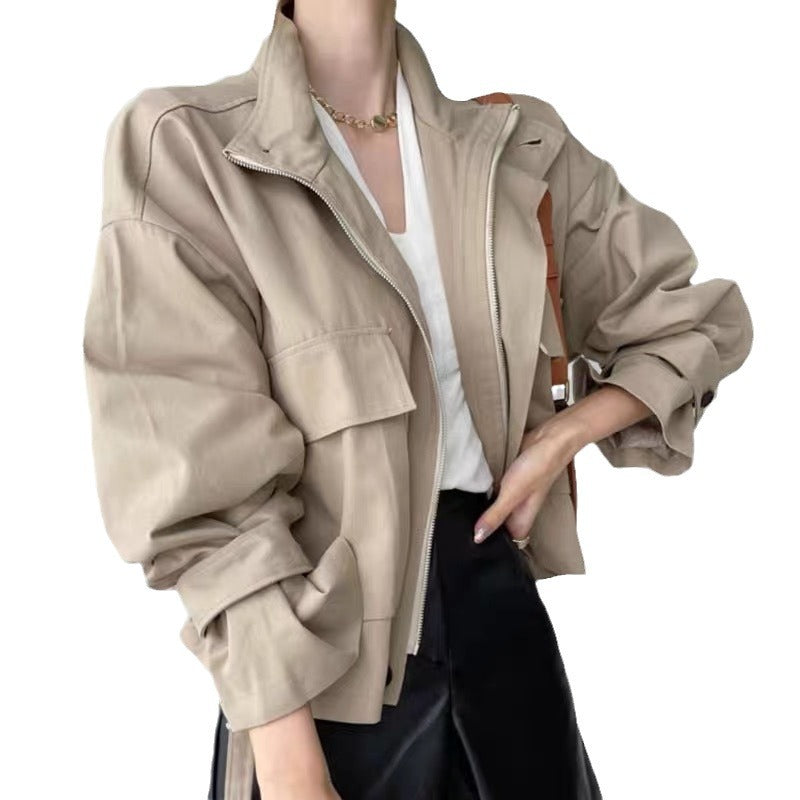 Long Sleeve Tooling Jacket Short Coat Windbreaker For Women