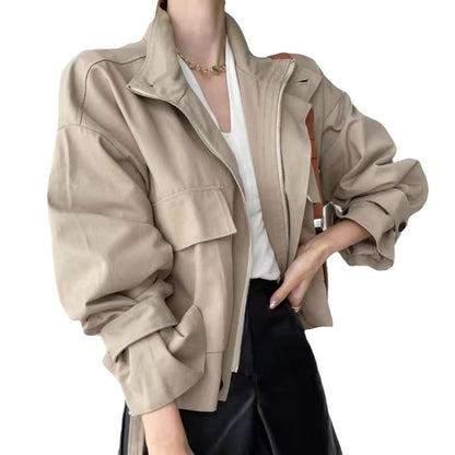 Long Sleeve Tooling Jacket Short Coat Windbreaker For Women
