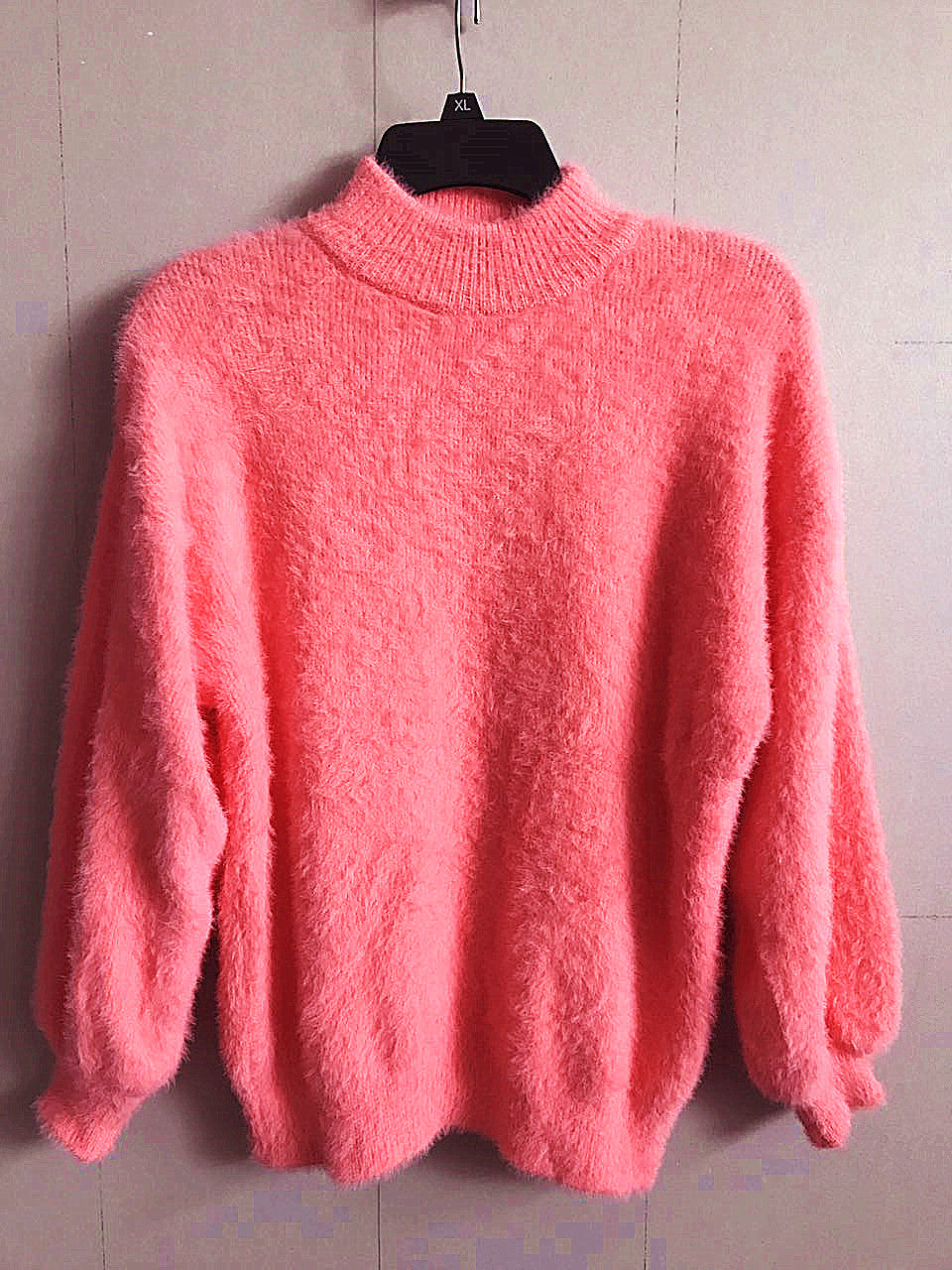 Faux Mink Half High Neck Loose Solid Color Sweater