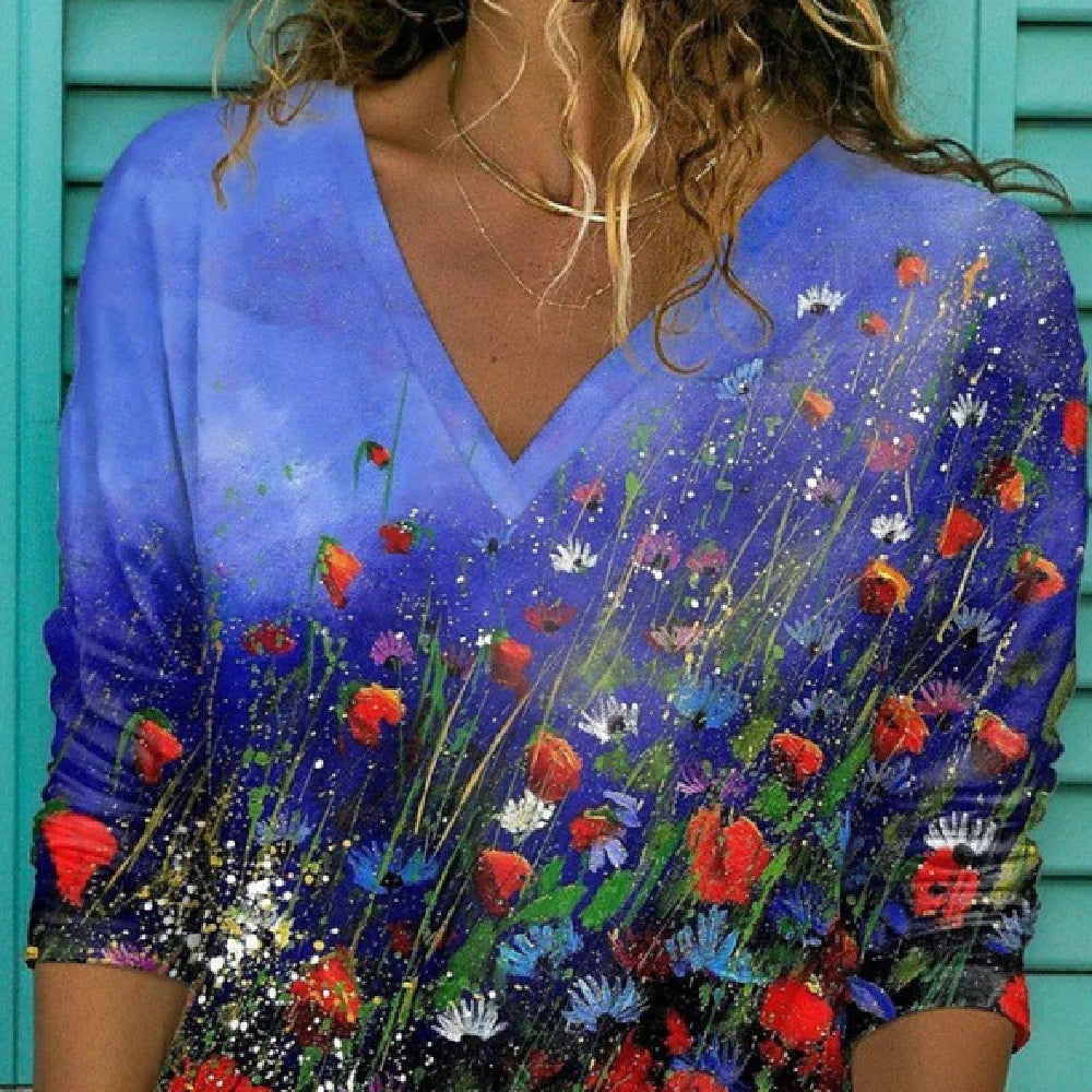 Women's Digital Print Casual Long Sleeve T-shirt