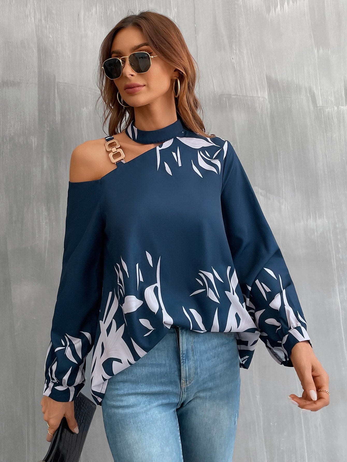 Women's Fashion Doll Sleeve Printed Shirt
