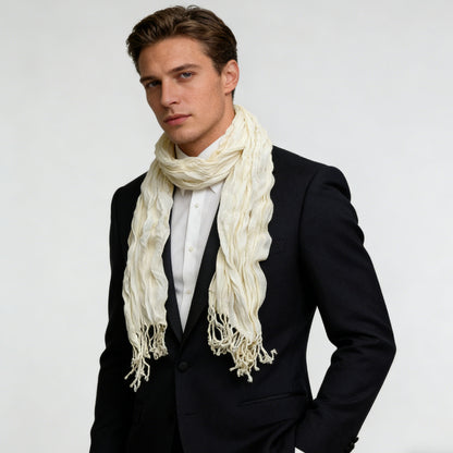 White Dyed Crinkle Scarf - Textured Summer Scarf 70x25