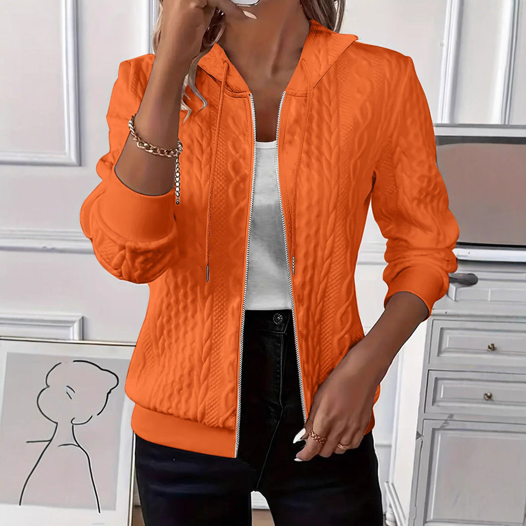 Women's Long-sleeved Knitted Zipper Hooded Jacket