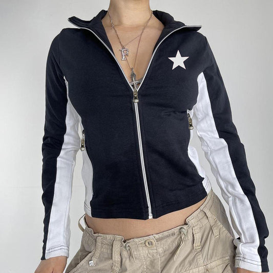 Simple Black And White Pentagram Color Contrast Sweater Coat