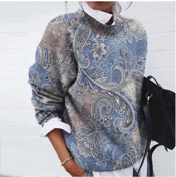 Women's Fashion Flower Printed Loose Top