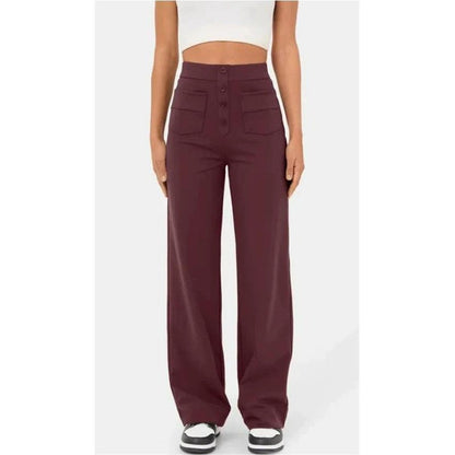 High Waist Trousers With Pockets Casual Loose Wide Leg Button Straight Pants Women's Clothing