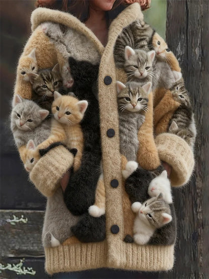 New Cat Pattern 3D Printed Casual Hooded Cape Jacket
