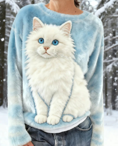 Fashion Loose Print Round Neck Sweater