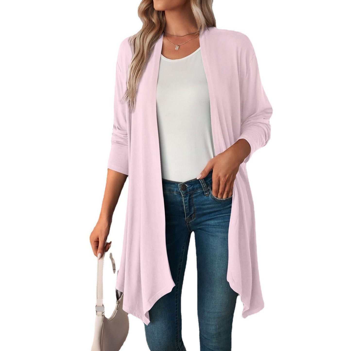 Solid Color Long Sleeve Cardigan Jacket Long Shirt Women